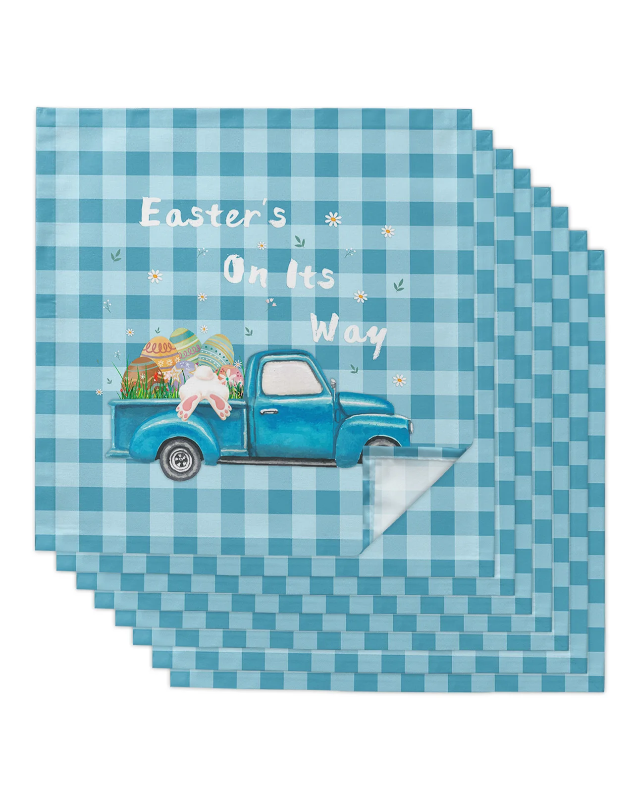 

Пасхальные яйца грузовик синие решетчатые столовые салфетки для ресторана обеденные стандартные тканевые салфетки принадлежности для дет...