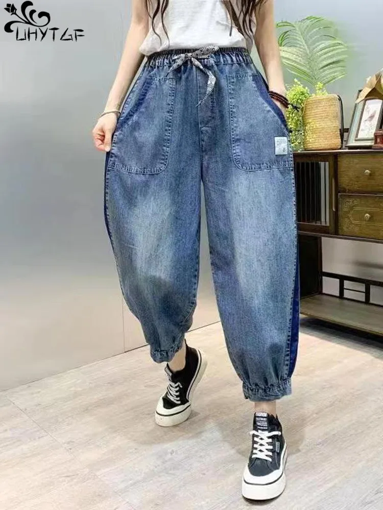 

Джинсы UHYTGF женские весенне-летние новые винтажные свободные на шнуровке с эластичной талией Модные женские джинсовые брюки