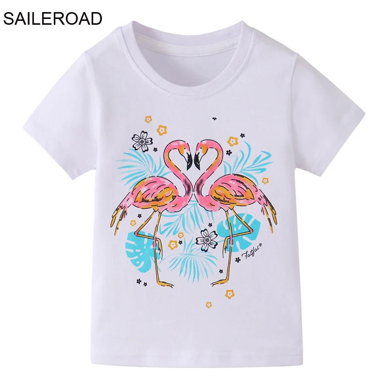 

SAILEROAD Summer T Shirt Cotton Short Sleeve Cartoon Flamingo T-shirts Kids Tee Girl Tops Boys Children Clothes