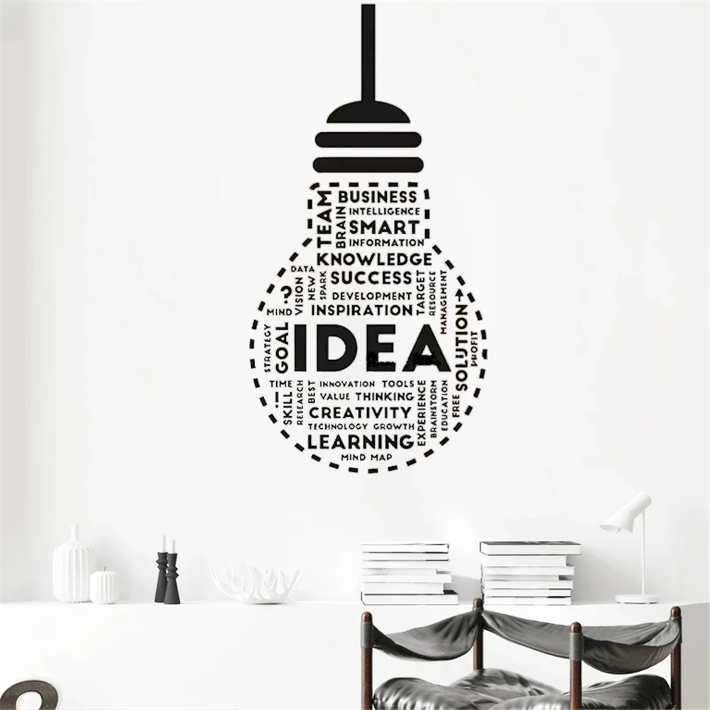 

Creative Idea Lightbulb Wall Stickers Success Words Office Study Space Decoration Decals Vinyl Inspirational Murals DW13964