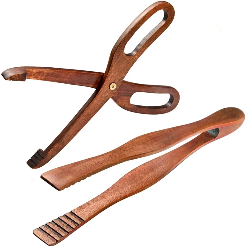 

2 Packs Toaster Tongs Reusable Wood Cooking Tongs Scissor Wooden Kitchen Toast Barbecue Tongs BBQ Clip Buffet Food Tongs