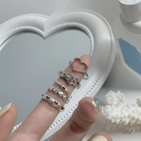 fashion heart rings set 5pcs silver color alloy hollow cute love rings women girls valentines day party gift for couple lovers