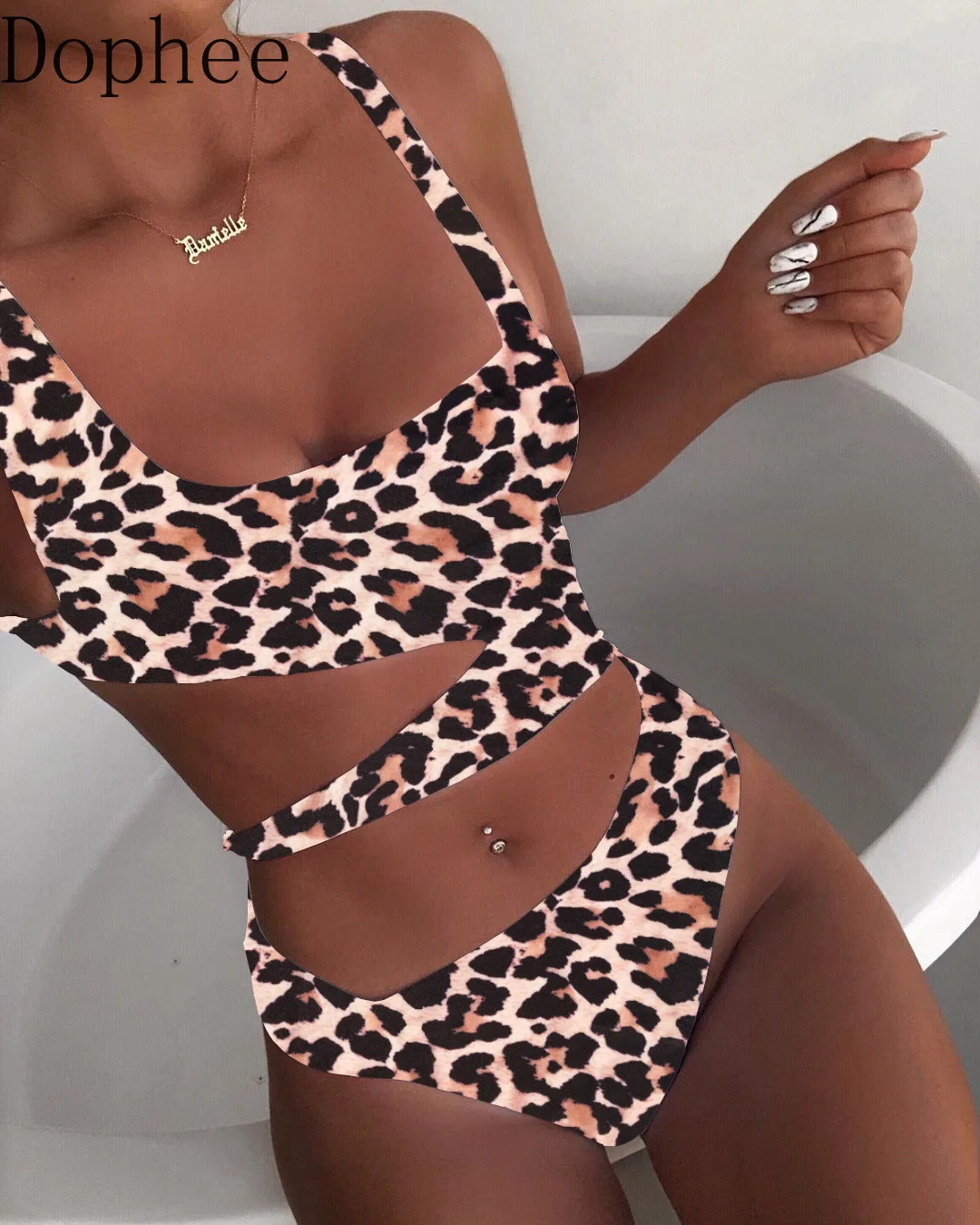 

Dophee Новое поступление, однотонный сплошной купальник, женский купальник с принтом, купальный бикини с вырезами, летний пляжный купальник, б...