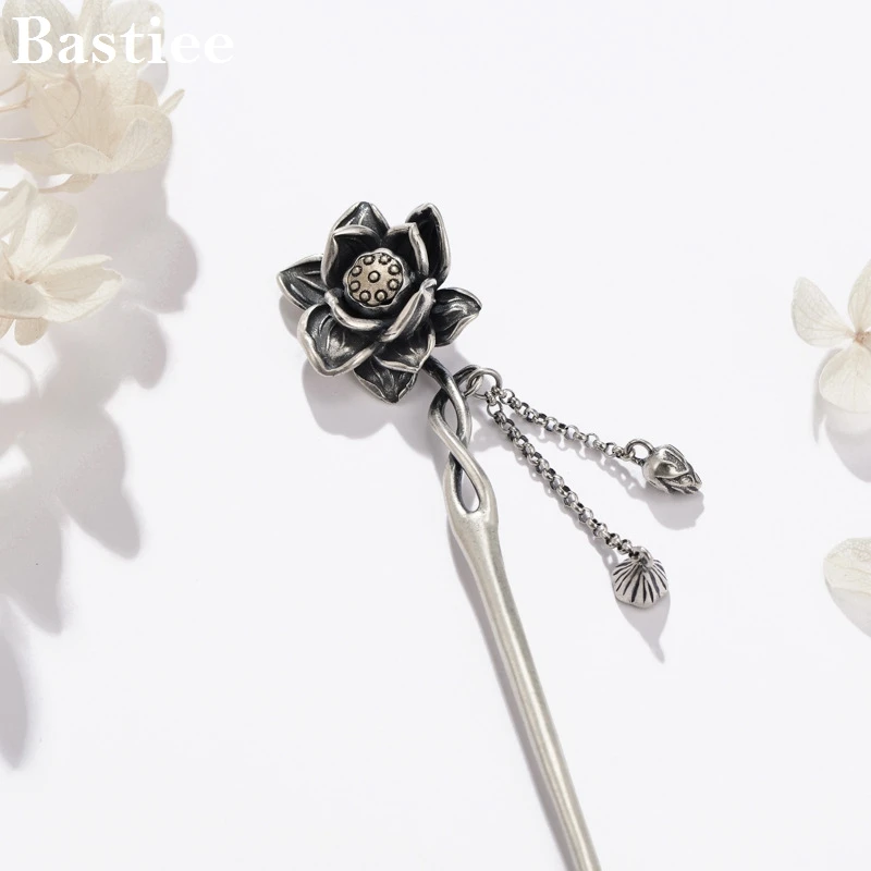 

Bastiee 925 Sterling Hairpins for Women Silver Lotus Flower Chinese Hair Stick Luxury Jewelry Hanfu Accessories