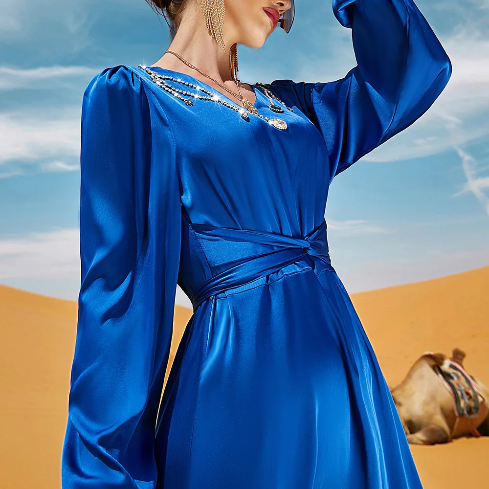 Muslim Fashion  For Women Islam Dubai Travel Muslim Dresses Long Skirt Even Dress Abayas Ramadan Costumes Satin Abayat Autumn