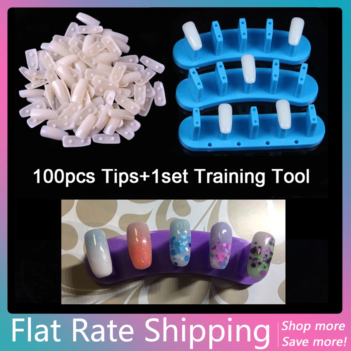 Flat Rate Shipping 100 Pcs Square Nail Tips Trainer Practice Tool Adjustable Nail Art Model Hand Practice +1 Set Display
