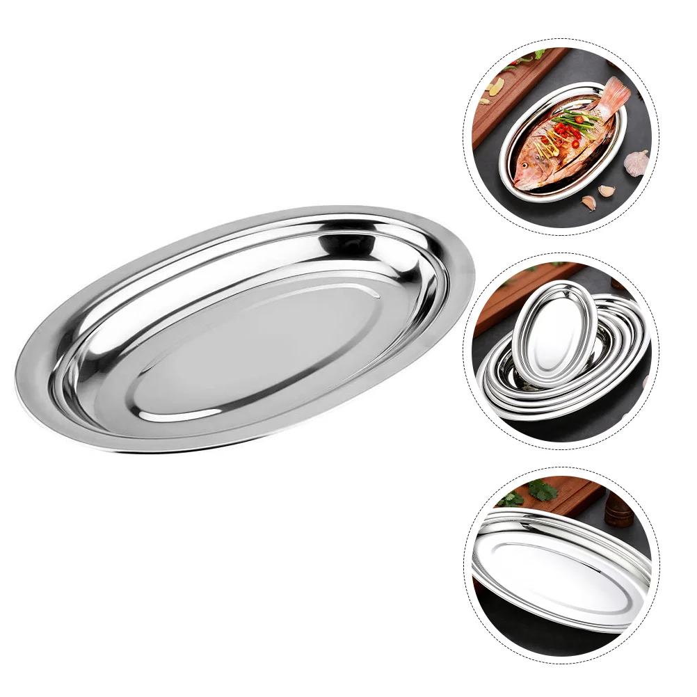 

Stainless Steel Dinner Plate Restaurant Serving Plate Oval Steaming Fish Plate Snack Dessert Dish Kitchen Service Tray