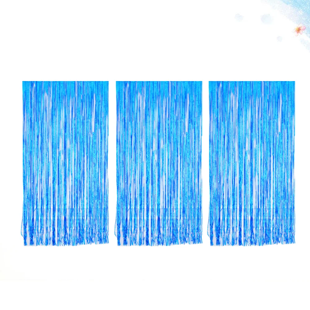 

3 PCS Aluminum Film Party Door Curtains Blue Drapes Foil Backdrop Metallic Line