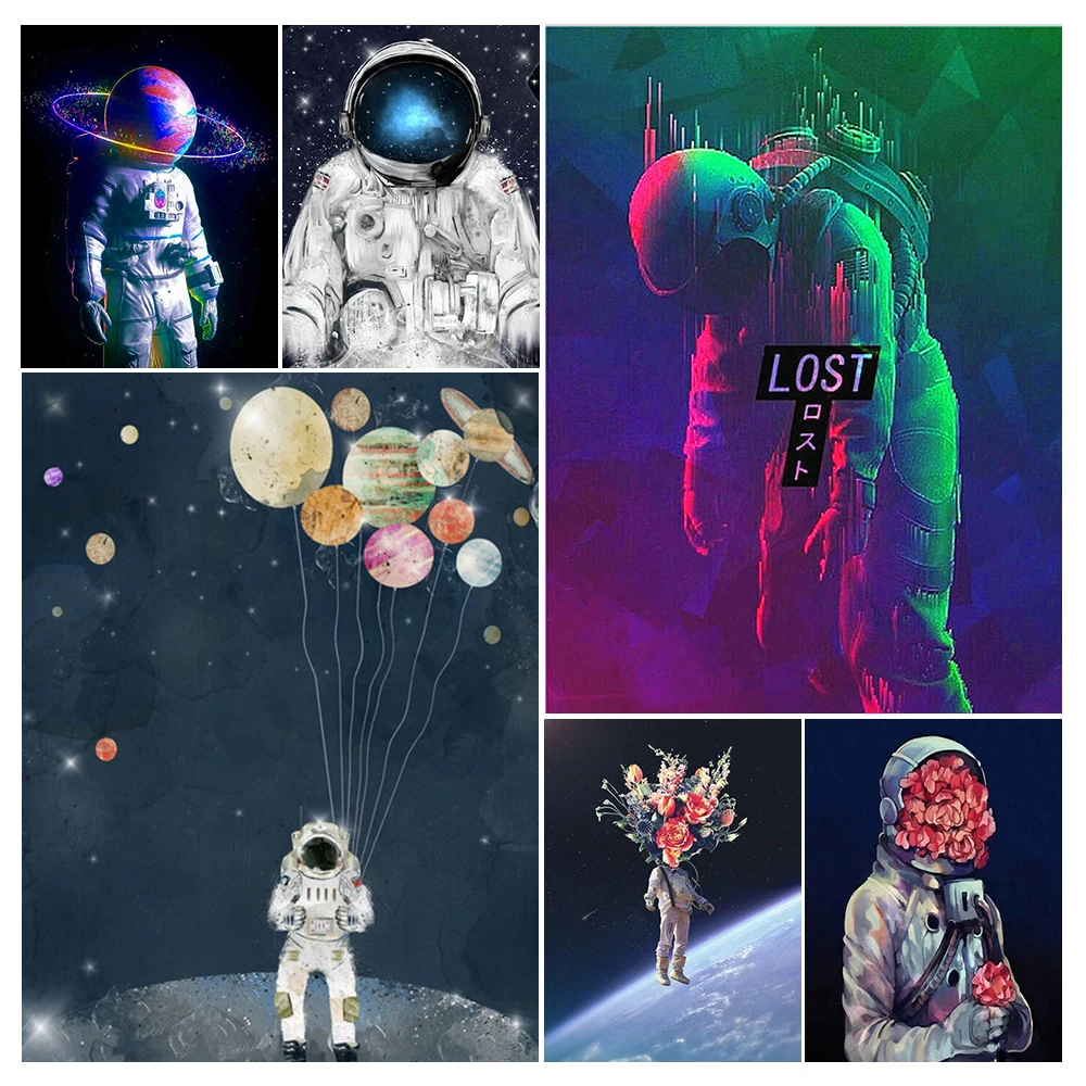 Алмазная живопись сделай сам портрет астронавта на космосе Набор для вышивки