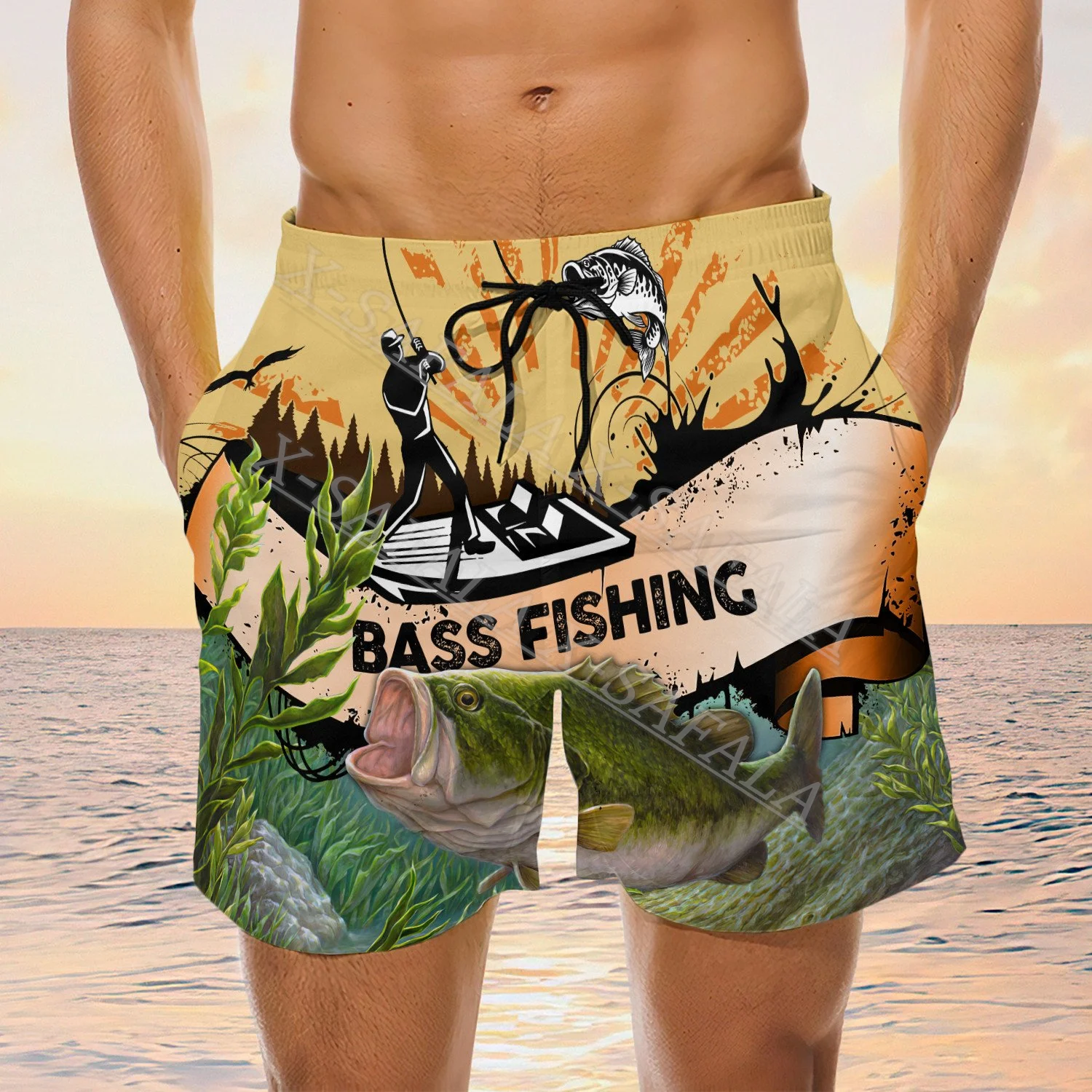 

BASS FISH Fishing Lover Angler Swims 3D Print Shorts Summer Beach Holiday Shorts Men's Swimming Sports Half Pant-5