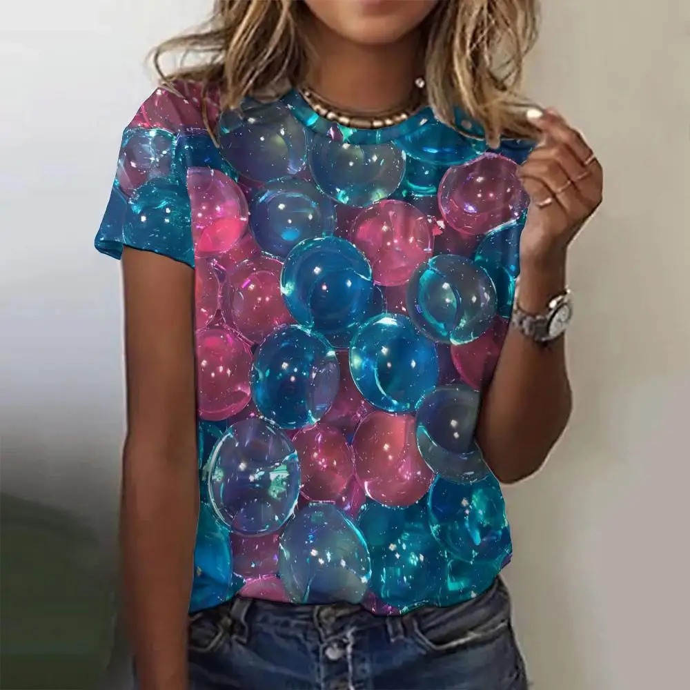 Летние модные женские футболки с цветным хрустальным принтом и короткими