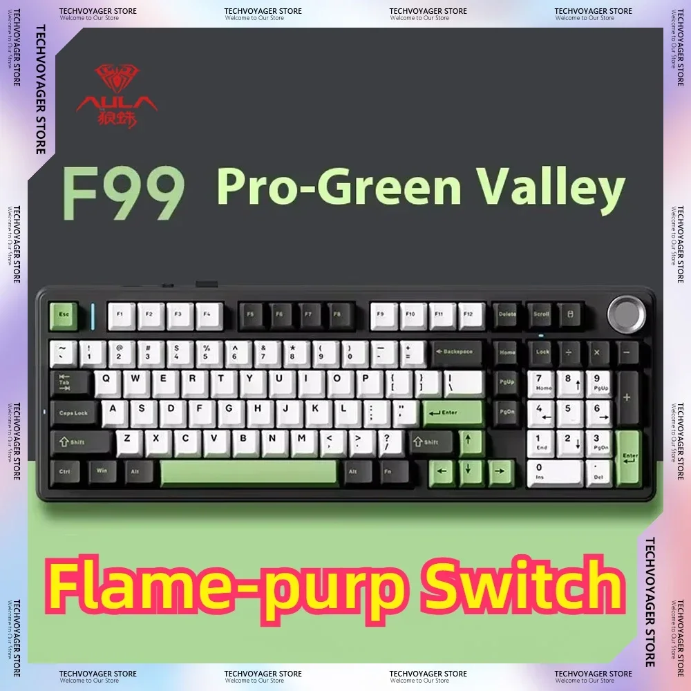 AULA F99 Pro Flame-Purp Switch V2 Механические клавиатуры Беспроводная Bluetooth-проводная RGB с
