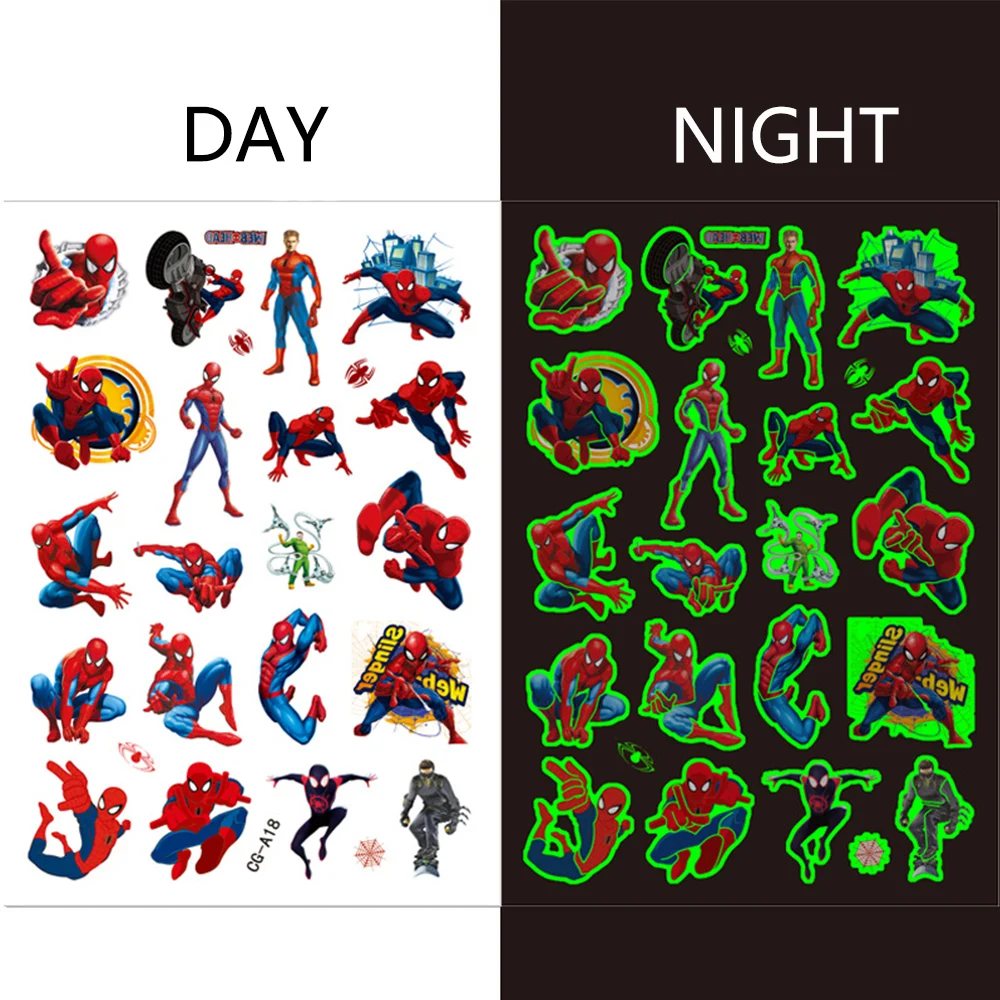 

Disney Marvel Avengers Luminous Temporary Tattoo Stickers Spiderman Cartoon Decals Arm Face Glowing Body Art Tattoo Kids Toys