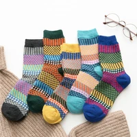 5 pairs autumn and winter women rabbit wool socks high quality super thicken warm vertical stripes cashmere socks eu35 40
