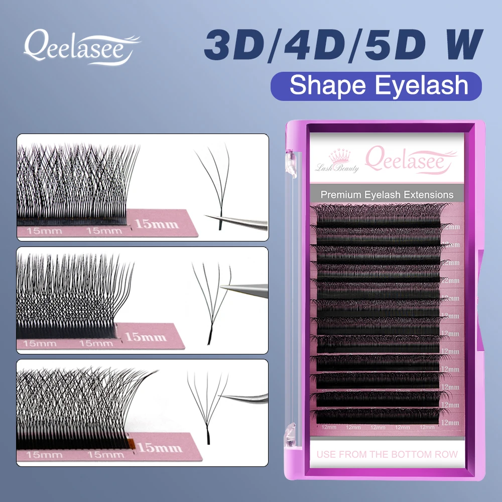 

Ресницы Qeelasee 5D W shape для наращивания, 6D 4D 3D проволока, египетские готовые вееры для наращивания, натуральные Индивидуальные