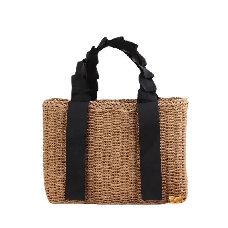 2021 spring new simple portable woven bag Japanese and Korean Princess pure color straw woven bag leisure beach bag women's bag
