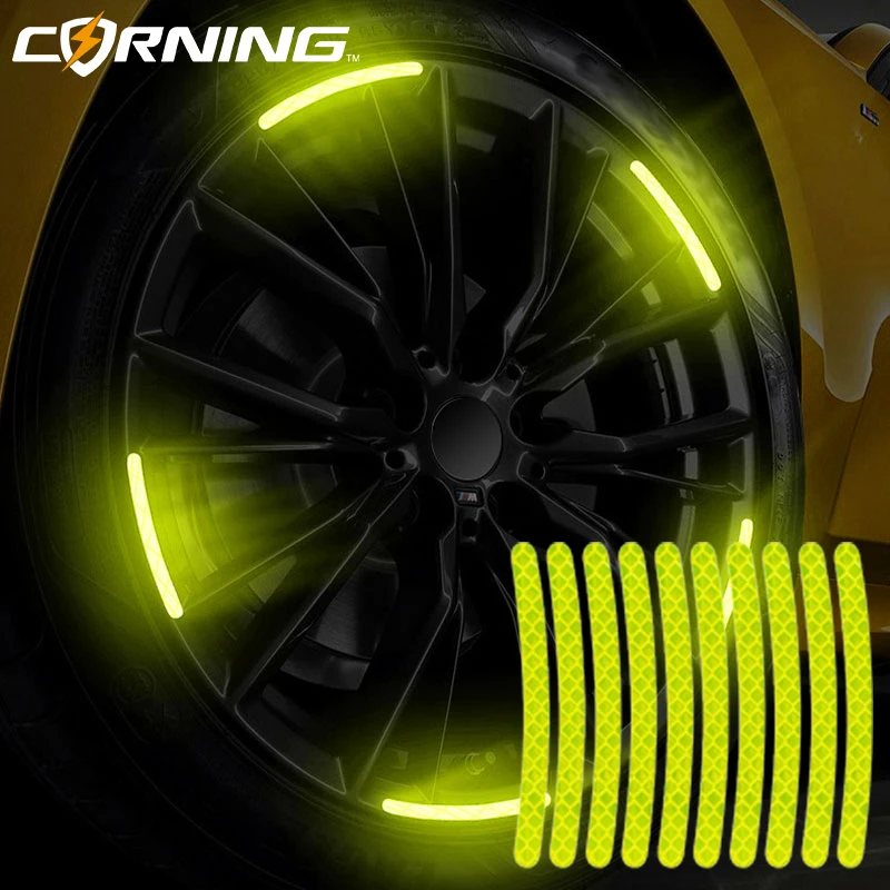 

20Pcs Car Motorcycle Wheel Reflective Strips Green Hub Stickers Car Styling Decal Sticker Auto Moto Decor Decals Accessories