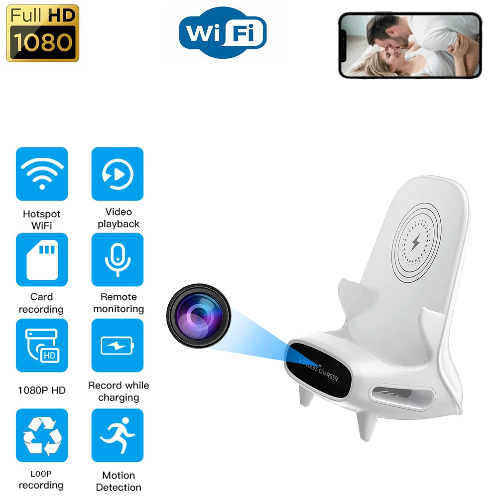 

Wireless Charging Holder HD Wireless IP Camera Wifi Remote Monitoring 3 In 1 Video & Audio Recording Charger Stand Mini Camera