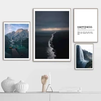 modern posters and prints waterfall mountain lake beach landscape happiness definition canvas painting home decoration wall art