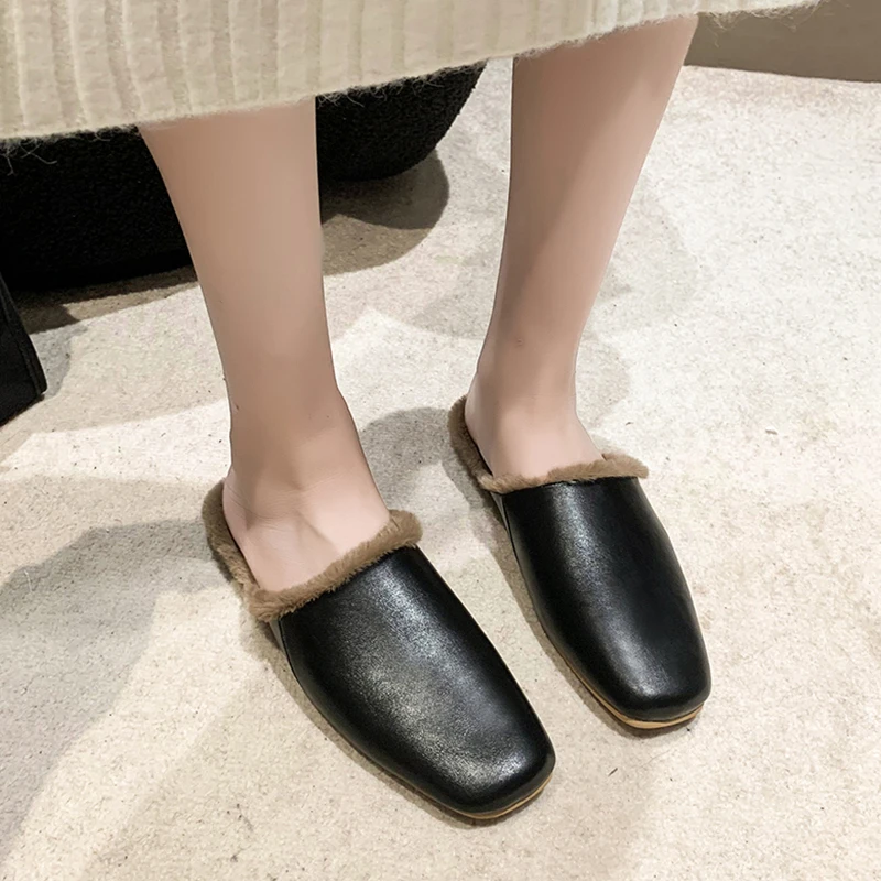 Обувь Тапочки Повседневные сабо для женщин 2024 шлепанцы с закрытым носком Меховые