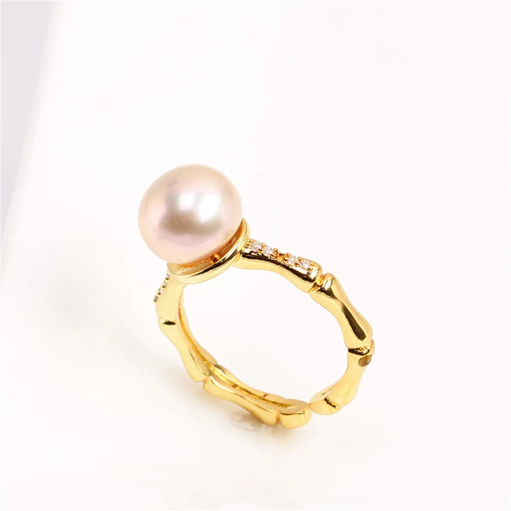 

14k gold plated color preserving pearl ring holder bamboo micro zirconium DIY ring accessories for women