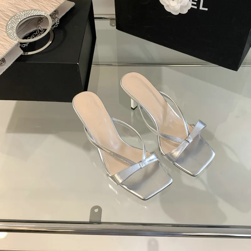 

Shoes Woman 2023 Thin Heels Rubber Flip Flops Slippers Summer Pantofle Heeled Mules Luxury Slides Low Hawaiian New High