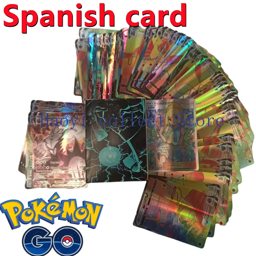 

Новые карты Pokemon, испанские 100 шт., блестящие GX VMAX аниме персонажи, боевая игра, детские игрушки, подарки на день рождения, коллекционные предм...