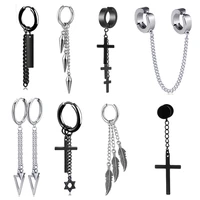 1 pc stainless steel ear clip punk cross dangle earrings for women dna boy kpop earrings ear cuff cartilage earring men jewelry
