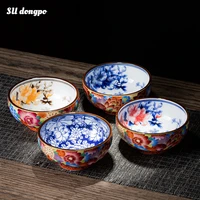 enamel gold wire tea cup chinese style tea set master cup kung fu tea set ceramic hand painted underglaze cup tea bowl retro cup
