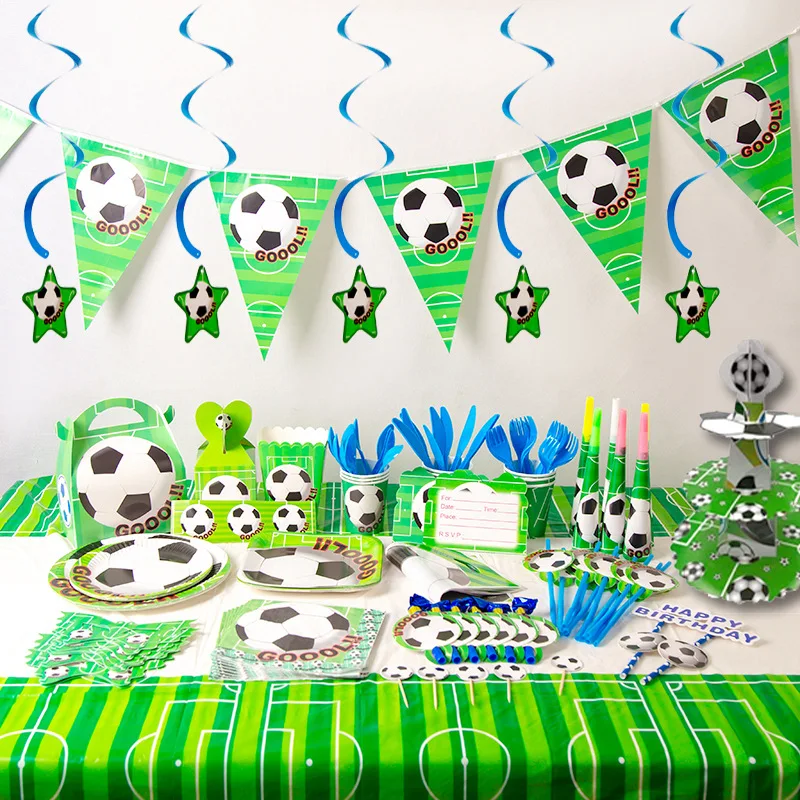 

Soccer Football Theme Kids DIY Party Birthday Decoration Party Supplies Set Cup, Plate & Straw Spoon set Bag Tablecover