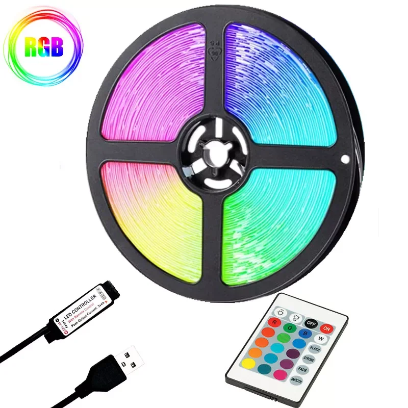 

USB 1M-5M LED Strip Light RGB 5V 5050 IR Controller 2835 Flexible Diode Suitable For Party Living Room Decor Luces Holiday Gift