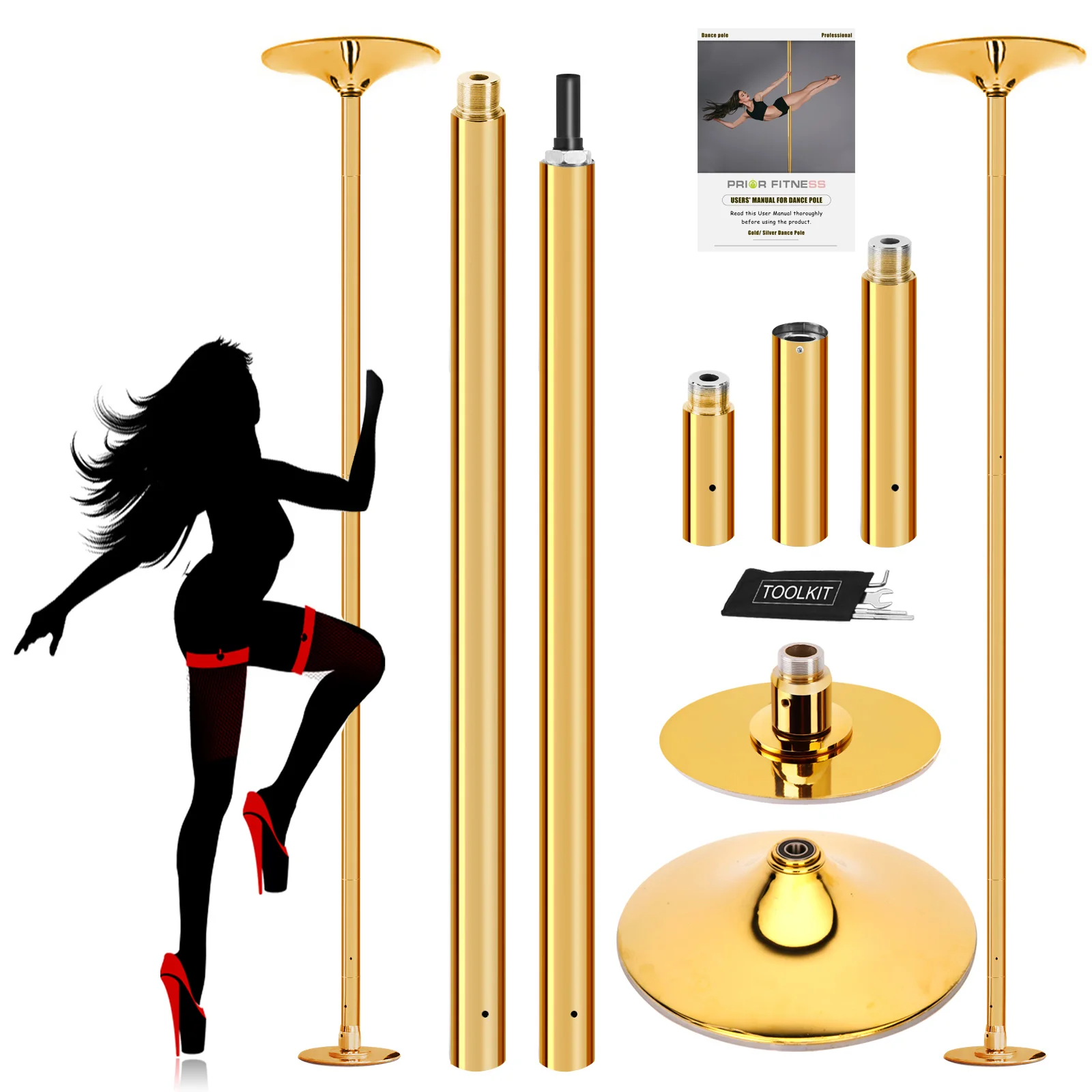 PRIOR FITNESS Portable 45mm Stripper Pole Static Rotatable Dance Pole Detachable Fitness Pole Dance For Home Dance and Gym