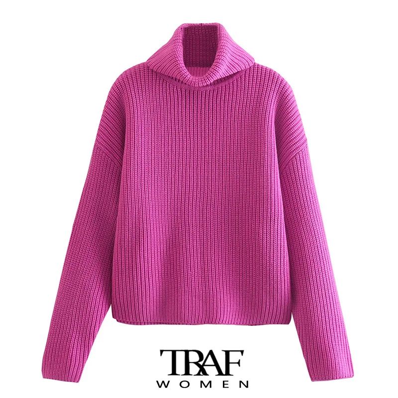 

Женский вязаный свитер с длинным рукавом и высоким воротником