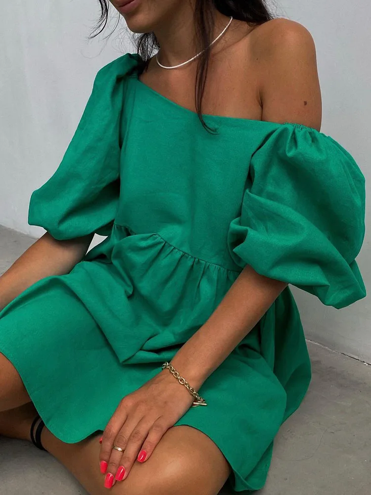 

Женское мини-платье с квадратным вырезом, летнее милое платье конфетных цветов с рукавами-фонариками, 2022