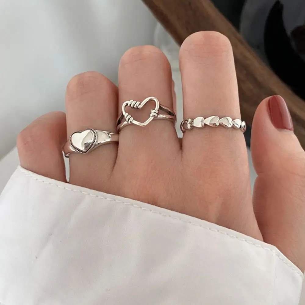 

4Pcs Jewelry Accessories Party Fashion Gift Heart Ring Adjustable Open Wedding