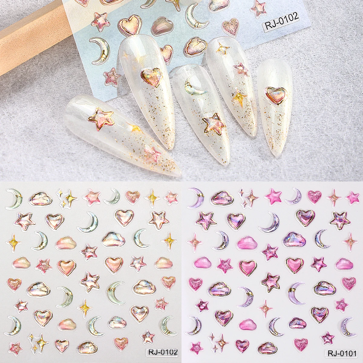 Красочные наклейки 5D с лазерной фотографией 2 шт. розовые фиолетовые луна звезда