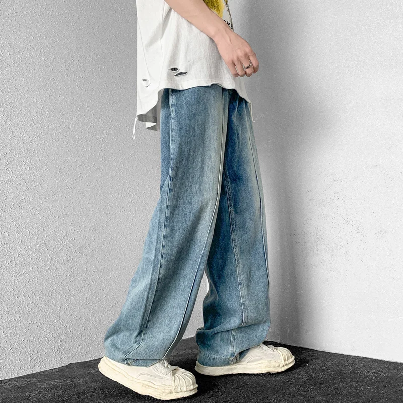 Summer Blue/White Baggy Jeans Men Fashion Casual Straight Jeans Mens Streetwear Loose Hip Hop Wide Legs Denim Pants Men M-2XL
