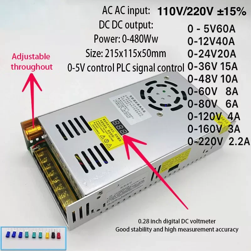 

Блок питания с цифровым дисплеем, регулируемый постоянный ток, 480 Вт, импульсный источник питания, адаптер трансформатора