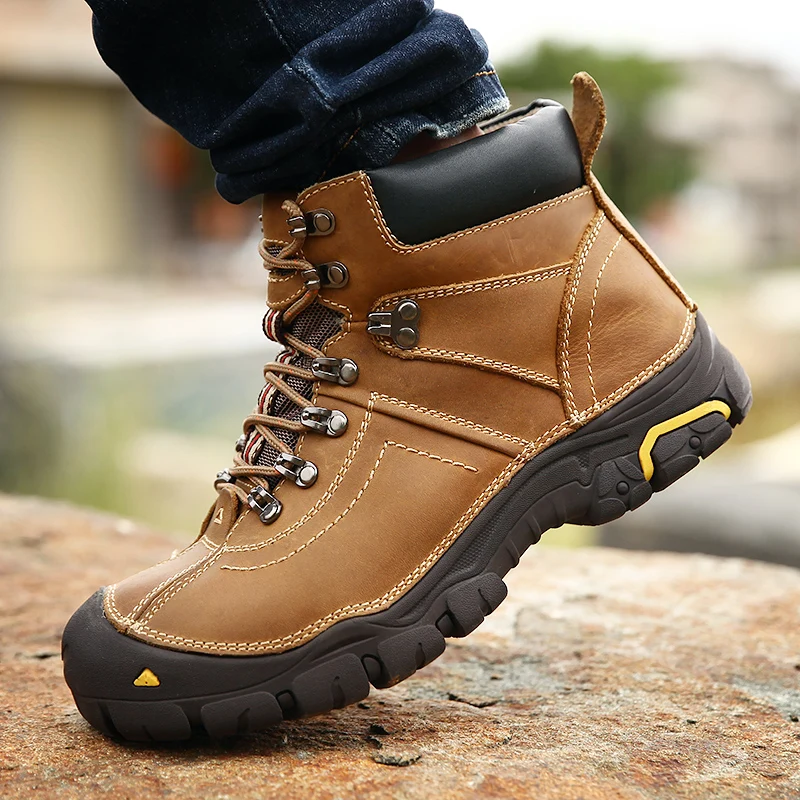 High Top Work Shoes Men Outudoor Ankle Boots Motorcycle Men's Boots Retro Outdoor Boots Comfortable Tactical Fleece Warm Hiking
