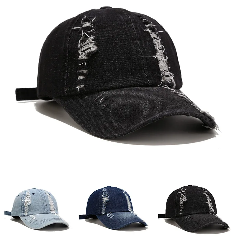 

Fashion Washed Cotton Hole Denim Baseball Cap Simple Lightweight Men's Women's Casual Adjustable Snapback Hip Hop Gorras Hombre