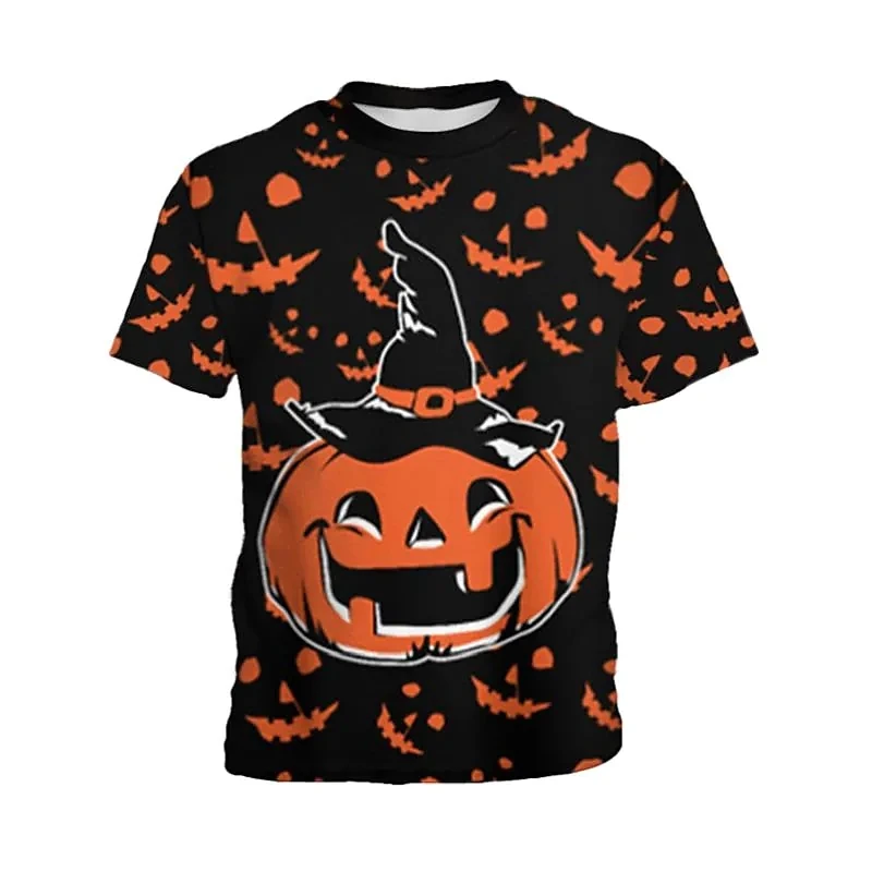 

Boys Girls Halloween T-shirt 3D Print Short Sleeve Skull Black Children Tops Spring Summer Hots Kids Fit Active Fashion Tees