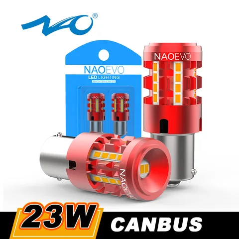 NAO 23W P21W светодиодный CANBUS 2500Lm PY21W без ошибок BA15S T20 7440 W21W 1156 BAU15S 7443 P21/5W без гипервспышки 12V сигнальная лампа поворота