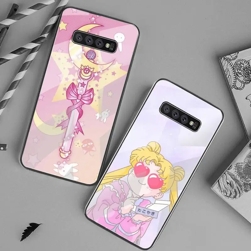 

Cute Pink Sailor Moon Phone Case Tempered Glass For Samsung S20 Ultra S7 S8 S9 S10 Note 8 9 10 Pro Plus Cover