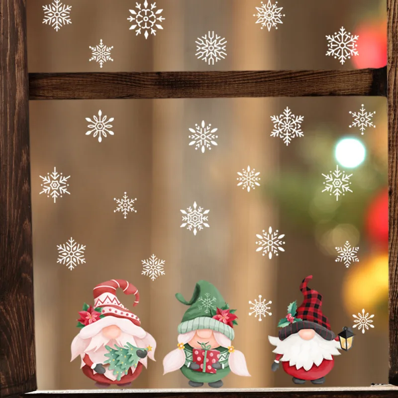 

Lovely Father Christmas Wall Stickers Snowflake Cartoon Wallpaper Electrostatic Stickers Window Double-sided Visual Decorative