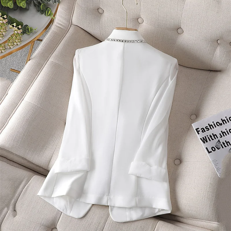 Women's Blazer Diamond-Encrusted Summer Sunscreen Jacket White Suit Jacket Women Fashion Thin Blazer Jacket Women 4XL 2023 New