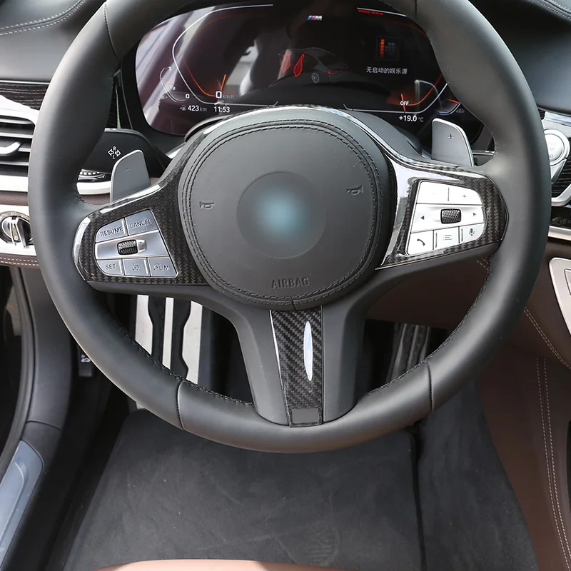 Фото Для BMW 3, 4, 5, 7, 8 серии, 6 серии GT, G20, G30, G22, G11, G14, Z4, G29: накладка на руль из настоящего карбона, аксессуары для автомобиля №1