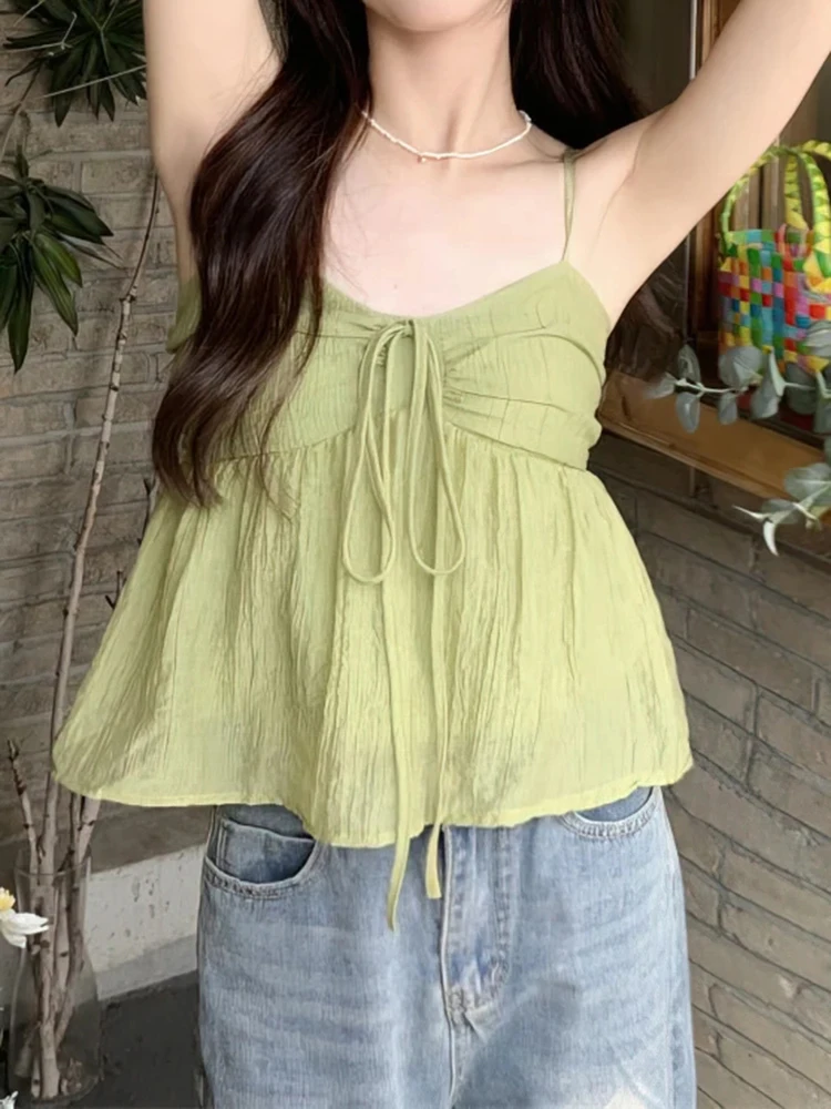 Женский шифоновый жилет на бретелях с бантом Новинка лета Корейская версия милый