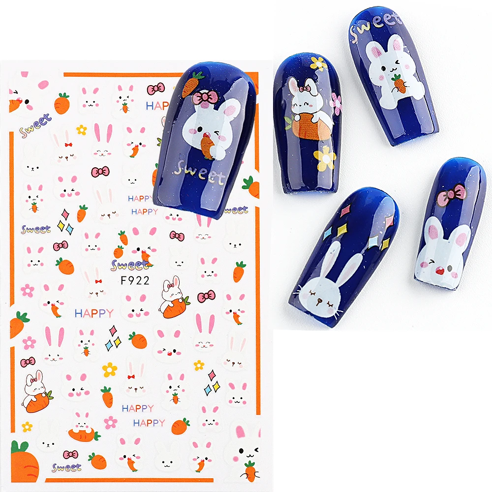 

3D наклейки для ногтей в виде кролика 2023, милые Мультяшные наклейки для ногтей с животными, милые весенние наклейки для маникюра GLF922