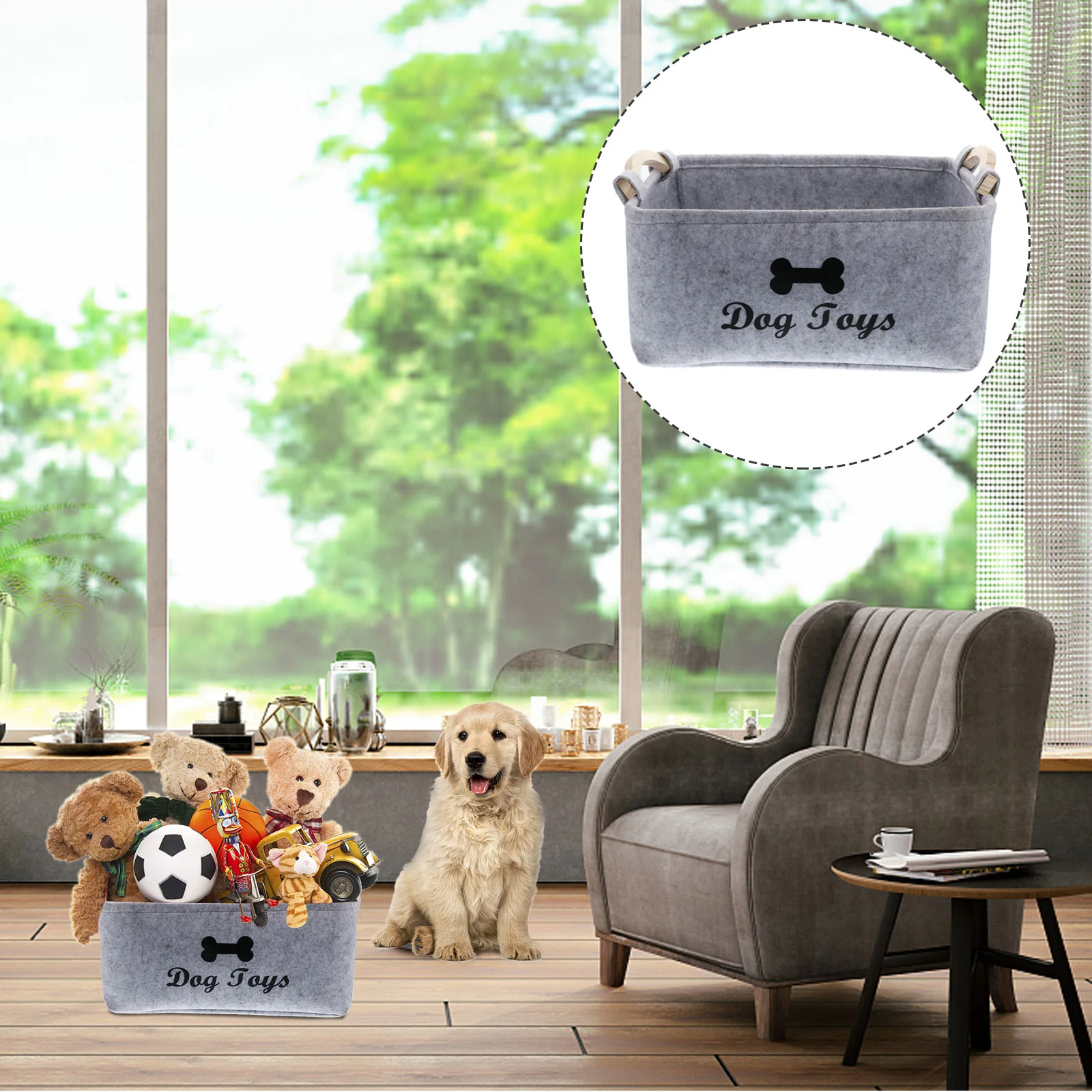 

Box Felt Storage Bins Collapsible Cube Basket Container Box for Leash Blankets Dry Treats Bones Clothes or Accessory Storage