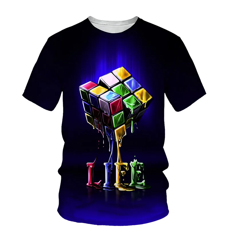 

Rubik's Cube Pattern 3D Printing Men T Shirt Summer Trend O Neck Short Sleeve Fashion Loose Tee Hip Hop Style Casual Men's Top